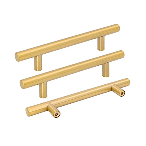 Goldenwarm 5pcs Gold Kitchen Cabinet Handle Hardware Drawer Pull Dresser knob Stainless Steel Modern Lot 1/2in Diameter 4in hole centers LS201GD102-5Units