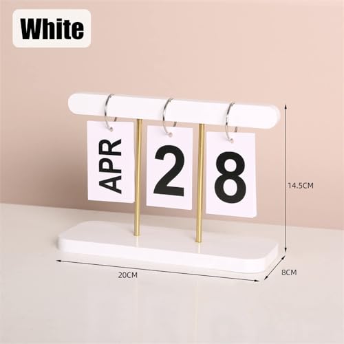 Azonee Flip Calendar For Desk, Wooden Perpetual Calendar With Large Display Daily Wooden Desk Calendar for Office, Home, Classroom, Reusable Office Desk Decor Desk Accessories (White)