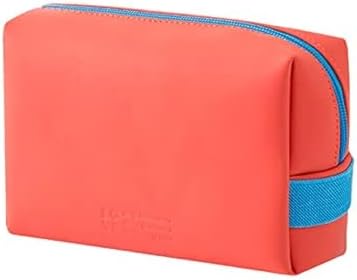 Small Makeup Bag, PU Striped Leather Cosmetic Bag, Portable Travel Makeup Pouch,Waterproof Cosmetic Pouch with Handle,Cute Makeup Bags for Women and Girls (Blue)
