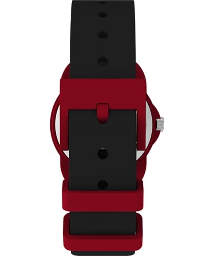 Timex Kids Time Machines 30 mm Watch, Black Silicone Strap Black Dial Red Case TW2W91900, Red, strap