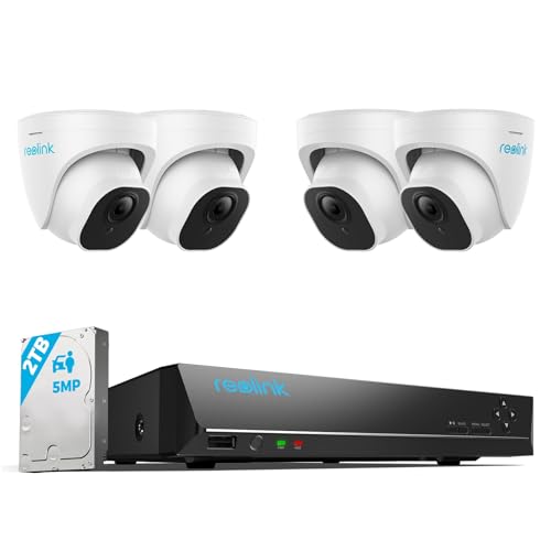 Reolink 8CH 5MP PoE Home Security Camera System, 4 Wired Outdoor IP Cameras, 8 Channel NVR With 2TB HDD for 24/7 Recording RLK8-520D4-5MP
