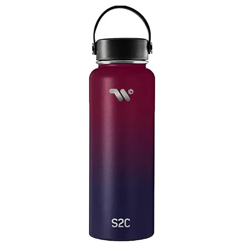 S2C 1200ML Insulated Water Bottle with 3 Lids, Double Wall,Leak Proof, Stainless Steet Straw Water Bottle For Gym, Thermos Flask for Hot Water (DARK RAINBOW)