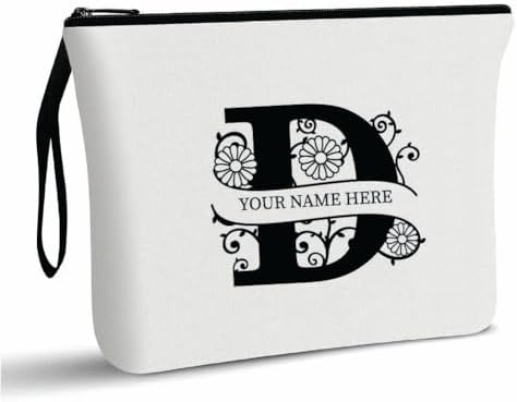 PRINTSHOP4ME Personalized Makeup Bag - Initial Monogram Cosmetic Pouch - Customizable Your Name - Monogrammed Makeup Pouch - Perfect for Travel Organizer - Cosmetic Bag for Women (N)