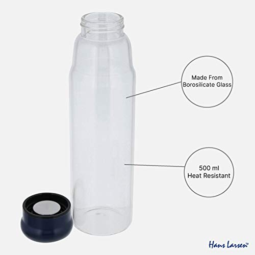 Hans Larsen Water bottle for kids, Glass water bottle with sleeve | Water bottle 500 mL, Hot water bottle with airtight Lids, water bottle bpa free, Glass water bottle for everyday use.