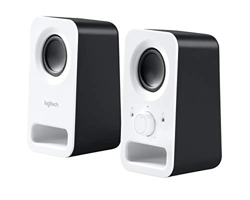 Logitech Z150 Compact Multimedia Stereo Speakers, EU Plug, 3.5mm Audio Input, Integrated Controls, Headphone Jack, Computer/Smartphone/Tablet/Music Player - Snow White