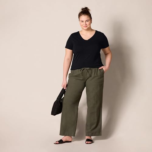 Amazon Essentials Women's Classic-Fit Short-Sleeve V-Neck T-Shirt, Pack of 2, Olive/Black, X-Large
