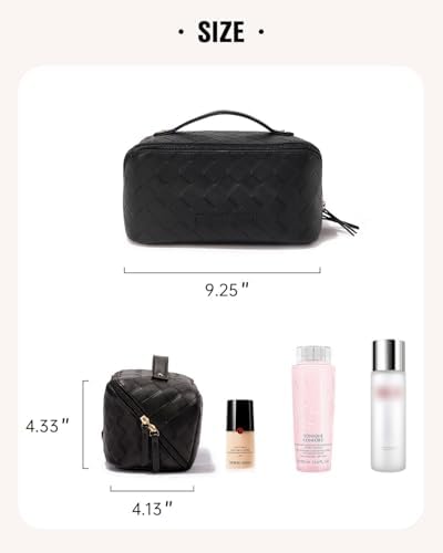 EACHY Travel Makeup Bag,Large Capacity Cosmetic Bags for Women,Waterproof Portable Pouch Open Flat Toiletry Bag Make up Organizer with Divider and Handle