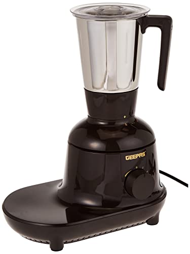 Geepas 3 in 1 Mixer Grinder, 750W Powerful Grinder, GSB44086 Stainless Steel Jars & Blades 3 Speed, Safety Twist Lock Perfect for Dry & Wet Fine Grinding, Black