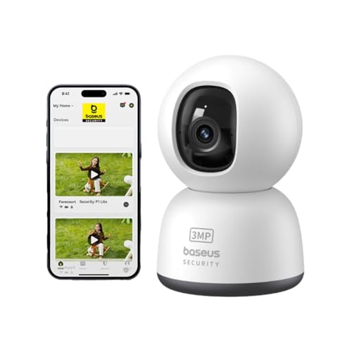 Baseus P1 Lite Pan Tilt Security 2K Indoor Camera, 3MP HD Clarity, 2-Way Audio, Night Vision, Up to 256 GB SD Card Local Storage, Motion Tracking for Baby/Pet Monitor, Works with Alexa & Google HomeMP
