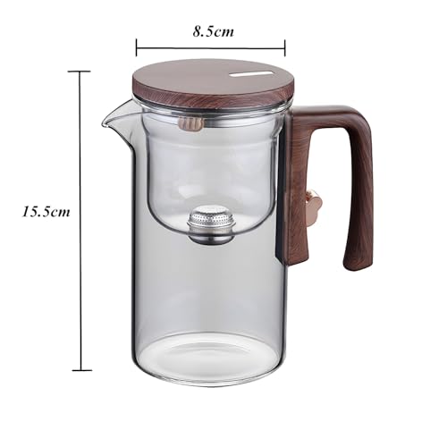 Beauenty Heat Resistant Glass Teapot,One Click Filter Separation Teapot,With Wood Grain Handle,Bulk Tea Brewer,Magnetic Adsorption Cover,Magic Glass Teapot With Detachable Filter(720ml/24oz)