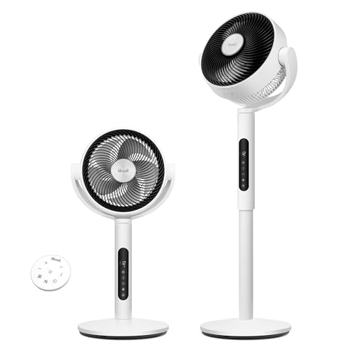 Levoit 20dB Quiet Pedestal Fans for Bedroom, 2465m�/ h Powerful Air Circulator Fan with Remote, 90�+120� Oscillating, 12 Speeds, 4 Modes, 12H Timer, Adjustable Height, Standing Fan for Home Office