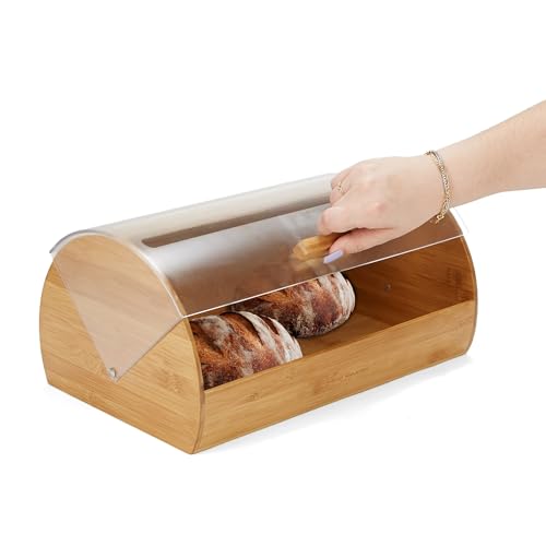 VITAL Bread Box with Rolltop Lid | Large Capacity Bread Storage Container for Kitchen Counter | Food Organizer Bin with Clear Plastic Cover | Keeps Bread & Pastries Fresh