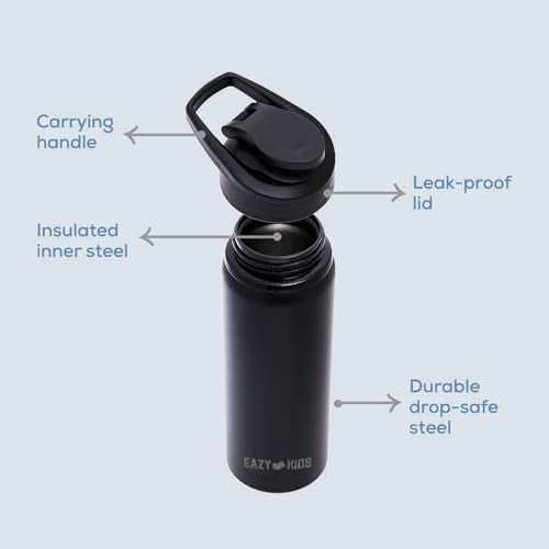 Eazy Kids - Stainless Steel Sports Water Bottle - Black, 700Ml
