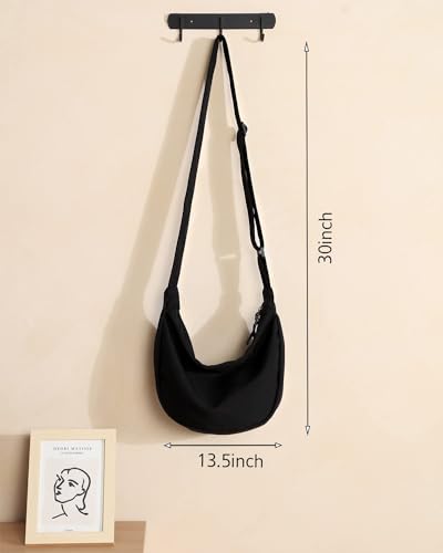 WVHTHVW Small Sling Crossbody Bag for Women Men, Mini Crescent Bag with Adjustable Strap, 2 Zippers Lightweight Nylon Shoulder Bag (Black)