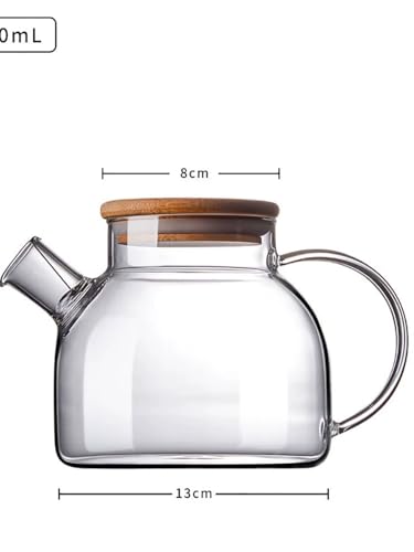 bamboo Glass Teapot Stoveto Borosilicate Clear Tea Kettle with Bamboo Lid, Glass Tea pot with Removable Filter Spout, Teapot Blooming and Loose Leaf Tea Maker Tea Brewer for Camping 1L