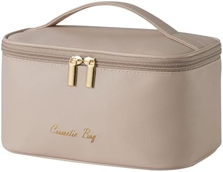 LYNSAY Makeup Bag Travel Cosmetic Bags Multifunction Organizer Storage Bag Toiletry Bag Leather Waterproof Bag for Women for Women Girls Pouch Cute (beige)