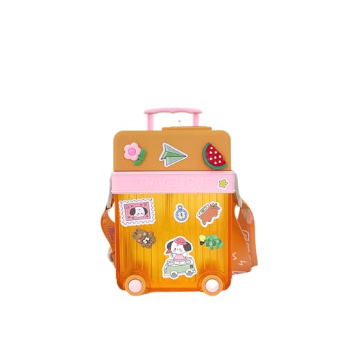 TWISOO Kids Travel Water Bottle with Fun Suitcase Design – Portable, Leak-Proof Drinking Cup with Adjustable Strap, BPA-Free, Ideal for School, Travel, and Outdoor Activities (450ml) (Orange)