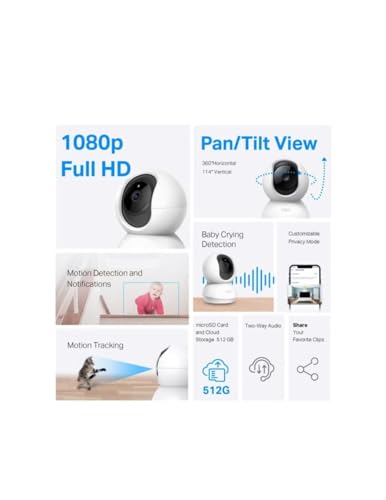 Tapoo Camera/Tilt Security Camera – 1080p Full HD camera, 360° Rotational View, Night Vision camera, Motion Detection camera, Two-Way Audio,Works with Alexa & Google Assistant