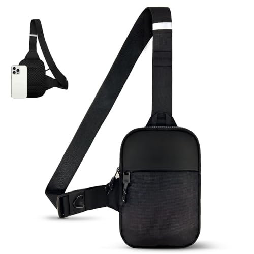 Small Sling Bag for Women and Men, Crossbody Bags Trendy with Extended Strap, Lightweight Chest Bag, Men Women Small Waterproof Crossbody Bag, Casual Phone Chest Bag for Travelling Hiking (Black)