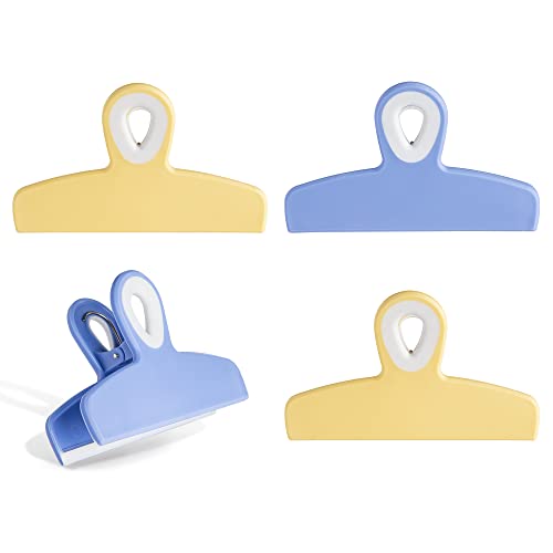 COOK WITH COLOR Chip Bag Clips Set of 4- Food Clips, 5 Inches Heavy Duty Chip Clips, Large Bag Clips for Food Storage with Air Tight Seal Grip for Bread Bags, Snack Bags and Food Bags (Yellow & Blue)
