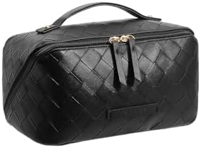 EACHY Travel Makeup Bag,Large Capacity Cosmetic Bags for Women,Waterproof Portable Pouch Open Flat Toiletry Bag Make up Organizer with Divider and Handle