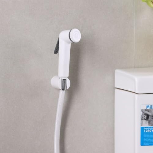 Milano Deluxe Plus Shattaf Set - White Finish| Acrylic Jet Spray For Toilet | Handheld Bidet Sprayer Kit-Sprayer, Sprayer Holder, Hose, Screws | Fits All Standard Shower Hoses | Bathroom Fixtures