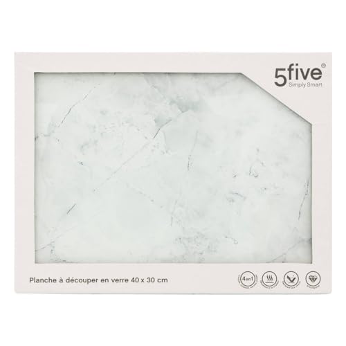 5 five simply smart - Tempered Glass Chopping Board in Marble Look, 40 x 30 cm