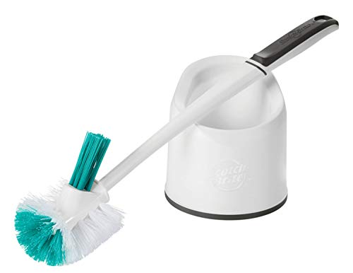 Scotch-Brite Holder set (with Holder) Toilet Bowl & Rim Brush, 1 Set/pack | Cleaning Brush with Long Handle | Discreet Washroom Cleaner| Compact Round Design | Clears Clogged Toilets and drains