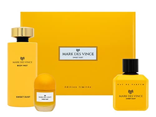 M MARK DES VINCE Sweet Dust Perfume Gift Set For Women Eau De Parfum 100ML + Body Mist 200ML + Concentrated Perfume Oil 15ML (Pack of 3)