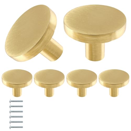 GEPAS 6pcs Gold Cabinet Knobs, Zinc Alloy Brushed Brass Cabinet Ring Pulls Dresser Handles Furniture Hardware for Kitchen Cupboard Drawers Closet Door,Easy to Install (Style1)