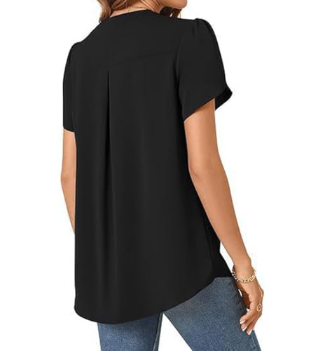 Women's Chiffon V-Neck Blouse T-Shirt Loose Pleated Chiffon T-shirt Tops