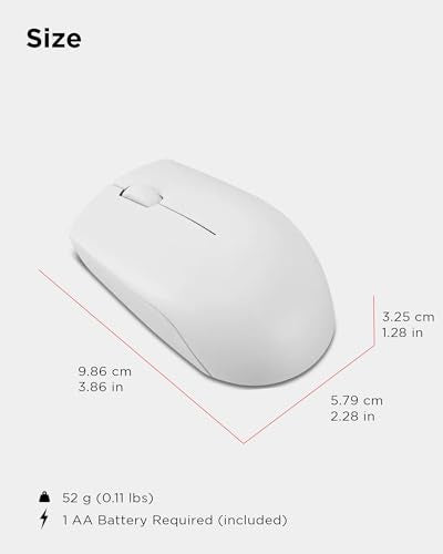 Lenovo 300 Wireless Mouse – Computer Mouse for PC, Laptop with Windows – Ambidextrous Design – 2.4 GHz Nano USB Receiver – 12 Month Battery Life