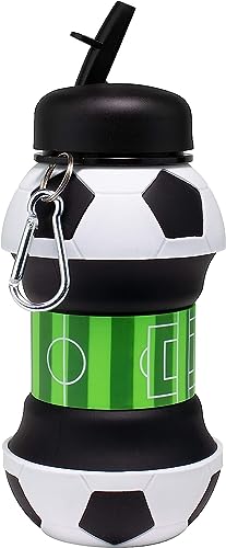 Vercapm Clip-On Collapsible BPA-Free Silicone Soccer Ball Water Bottle for Kids, 18 Oz. Size