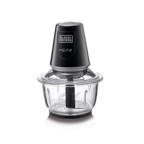 BLACK+DECKER Multi-Function Glass Chopper & Mincer, 400W, XXL 1.2L Bowl, 4-Blade System, Pulse Speed for Precision, Ice Crushing, Compact Sleek Black Design, Easy to Clean, Black - GC400-B5