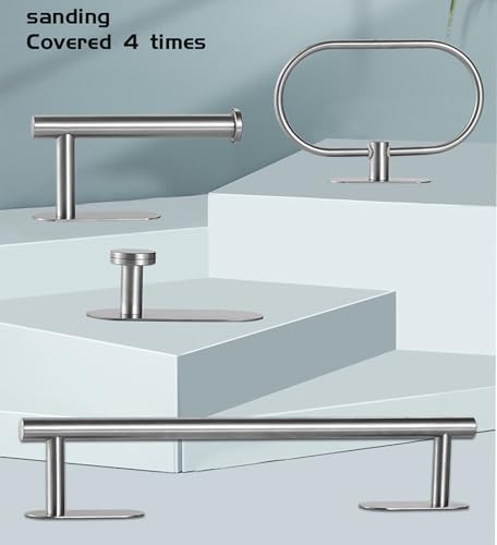 ARTHOM Bathroom Hardware 4 Set, Hand Towel Bar Accessories Stainless Steel Towel Bar Set Wall Mounted Include 16.5" Bathroom Towel Rack, Toilet Paper Holder, Towel Ring, Robe Hooks (Silver)