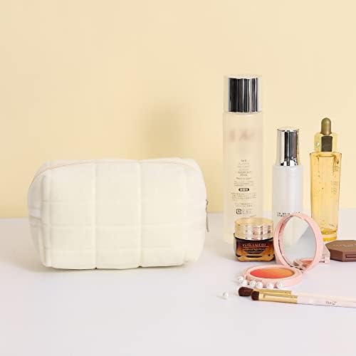 LYDZTION Plush Makeup Bag Cosmetic Bag for Women,Zipper Large Solid Color Travel Toiletry Bag Travel Make Up Toiletry Bag Washing Pouch, white