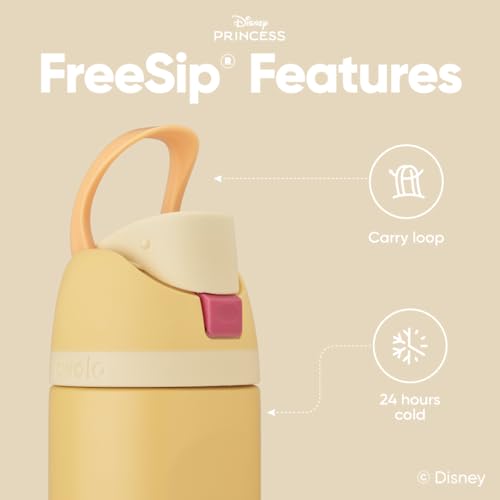 Owala Disney Princess FreeSip Insulated Stainless Steel Water Bottle with Straw for Sports and Travel, BPA-Free Sports Water Bottle, 24 oz, Belle