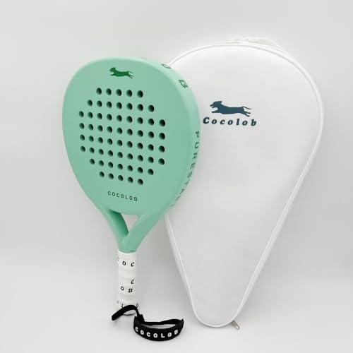 Cocolob PureStart Padel Racquet Mint - Cover Bag - Head Protector ??Carbon Fiber Full Carbon ??Soft EVA Core ??Round Shape ??addle Tennis Racket Beginner Intermediate ??For Men and Woman