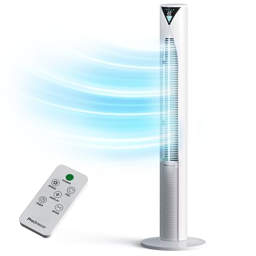 Pro Breeze 20dB Silent Tower Fan with Remote Control, Powerful 45W Energy Fan, 4 Modes, 12H Timer, 46" Large Bladeless Tower Fan, Advanced Sleep Mode, Front Display, 70° Oscillation
