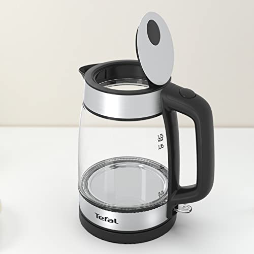 TEFAL Kettle | 1.7 L Glass Electric Kettle | 18050-2200 W | Concealed Heating Element | Cordless 360° Design | Removable Anti-Scale Filter | Precision Spout | Assisted Lid Opening | KI700827
