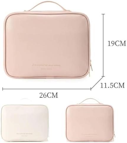 Multi-Compartment Toiletry Cosmetics Bag, Travel Makeup Bag, Toiletry Cosmetics Bag, PU Leather Portable Large Toiletry Bag with Compartments, Portable Cosmetic Travel Bag (Pink)