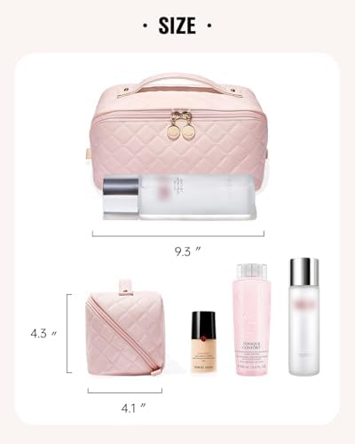 EACHY Travel Makeup Bag,Large Capacity Cosmetic Bags for Women,Waterproof Portable Pouch Open Flat Toiletry Bag Make up Organizer with Divider and Handle