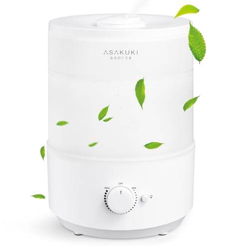 ASAKUKI Humidifiers for Bedroom Home, 3L Top Fill Cool Mist Air Humidifiers for Baby Nursery & Plants, 3-IN-1 Quiet Oil Diffuser & Night Light for Large Room, Auto Shut-off, BPA-Free, 30H