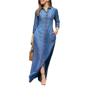 MOTIM Women’s Casual Shirt Dress, Button Down Denim Maxi Dress Lapel Long Sleeve Long Jean Dresses with Pockets