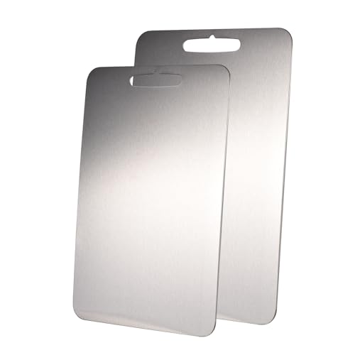 SOUUXIU Set of 2 Stainless Steel Cutting Boards with Handle Non-Stick Cutting Board for Meat, Fruit, Vegetables Non-Slip Cutting Boards for The Kitchen