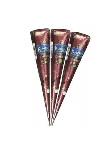 3 x Kaveri Mehndi Cones Dark Brown Mehndi All Natural Body Art Organic Temporary Tattoo Kaveri