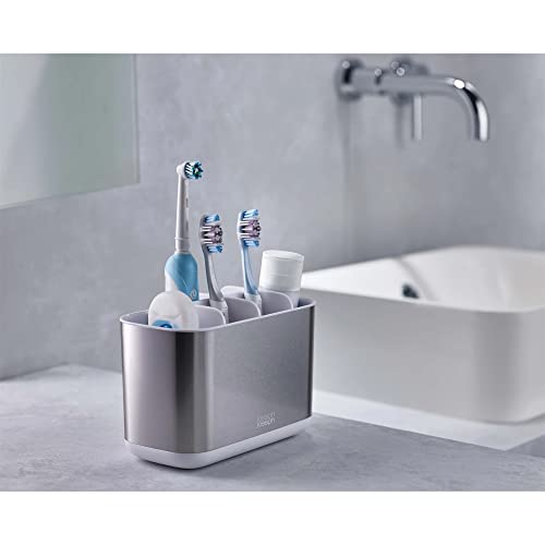 Joseph Joseph Bathroom Beauties 2-Piece Bathroom Sink Set with Toothbrush Holder and Soap Pump, Stainless Steel