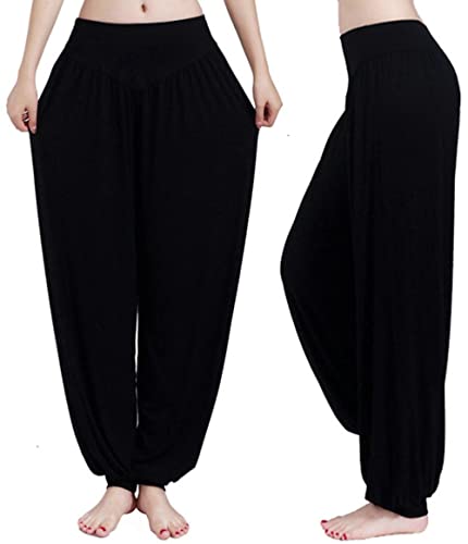 é€šç”¨ Women Casual Loose Pants Elastic Soft Odell Cotton Beach Pants Plus Size Dance Yoga Harem Pants (Black, 3XL)