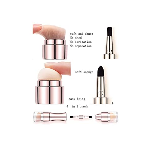 Excefore 4 in 1 Makeup Brush Set, Lip Brush, Smudge Brush, Contour & Blush Brush, Sponge Brush for Eyes Lips Face Foundation Makeup, Multifunctional for Girls Women (Rose Gold Brush)