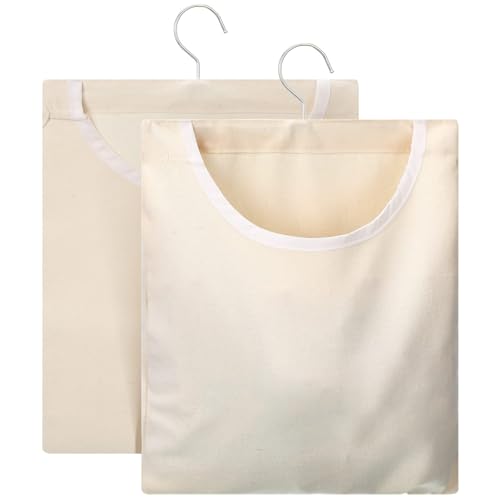 Eccliy 2 Pcs Canvas Clothespin Bag with Hanging Hook for Clothesline Outdoor 15 x 11 Inch Summer Laundry Clothes Pin Holder Portable Pin Hanging Bag Pin Storage Organizer for Home Balcony Travel,Beige
